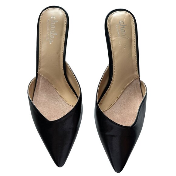 Charles By Charles Black Aloe Mule David Black Pointed Toe Kitten Heels Size 8 - Picture 5 of 8
